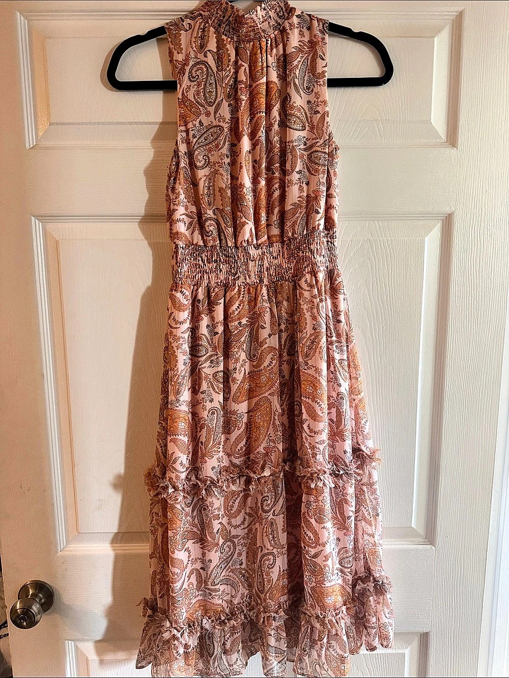 1.STATE Sleeveless High Neck Paisley Print Tiered Midi Dress Tiered Maxi Dress